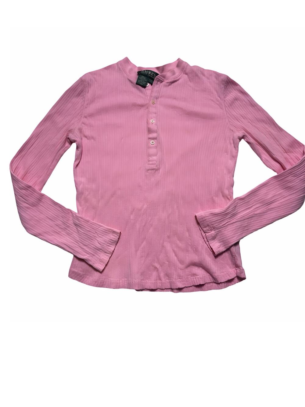 Lauren Ralph Lauren Pink Ribbed Cotton Henley Size Small
